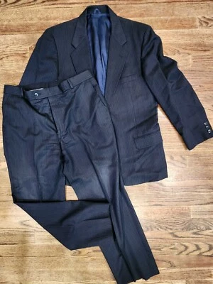 Terno listrado Hardy Amies duas peças azul escuro 42R - Imagem 1 de 4