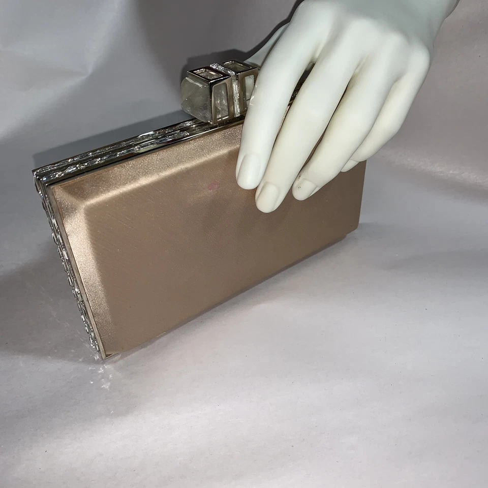 Pre-amado Judith Leiber borde biselado caja clutch CHAMPAGNE GOLD satinado semiprecioso Foto 1 de 4