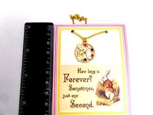 Alice in Wonderland How Long is Forever White Rabbit Gold plated Necklace - Picture 1 of 3