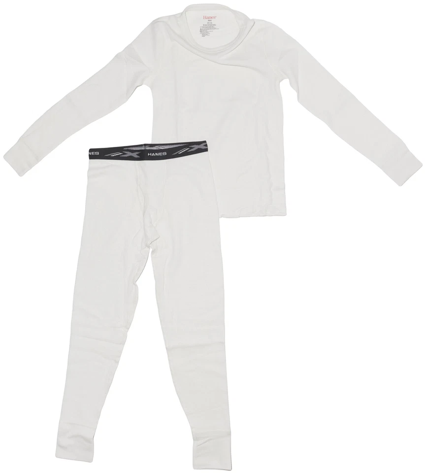 Medium Natural Hanes X-Temp Boys Thermal Rib Knit Set Includes Top & Bottom