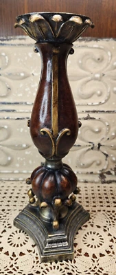 Vintage Sculptured Ornate Pillar Candle Holder Mixed Materials 12" - Image 1 of 4