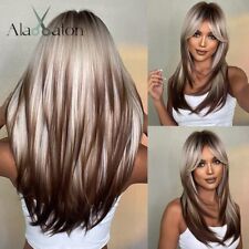 Blonde Layered Synthetic Wigs for Women Long Straight Brown Highlights Wigs