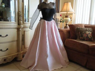 Vintage LAWRENCE KURTZ Party & Evening DRESS Black & Pink Brocade BALL GOWN NOS - Image 1 of 4