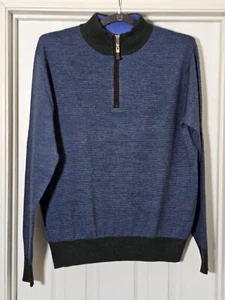 Maglione Peter Millar 100% lana merino quarto zip pullover grande a righe blu - Foto 1 di 4