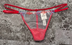 VICTORIA'S SECRET PINK FIREWORKS PATRIOTIC MESH DOUBLE STRAPPY V STRING PANTIES - Picture 1 of 3