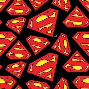 BTY Superhero Superman Man of Steel Logo Black Cotton Flannel Fabric By The Yard - Picture 1 of 2