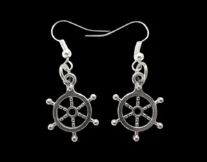 Tiny Ship Wheel Boating Earrings Silver Tone Fun and Quirky - Picture 1 of 1