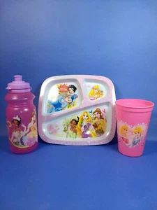 DISNEY PRINCESS KID MEALTIME DINING SET WATER SPORT BOTTLE DIVIDER PLATE CUP ZAK - Picture 1 of 12