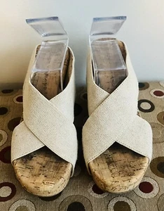 Lucky Brand Women's Miller2 Sandal Size 8M Cork Wedge Heel Tan Straps - Picture 1 of 5