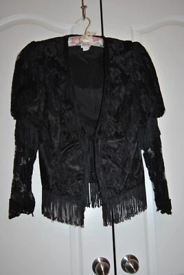 Stunning Lorrie Kabala VINTAGE 80s VICTORIAN LACE TASSEL JACKET TOP Size 10 - Image 1 of 4