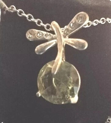 Collar AVON "Danza Libélula" Tono Plata Redondo Piedra Amarilla 16" Foto 1 de 4