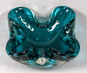 Vintage Murano Glass Square Blue/Green - Controlled Bubbles Bowl - Height 5cm - Picture 1 of 15