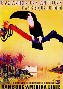 Shipping Poster - Hamburg America to the Amazon - 1938 - Vintage Reprint A4 - Picture 1 of 1