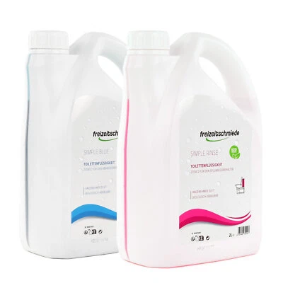 FREIZEITSCHMIEDE Campingtoiletten Set Simple Blue + Rinse / Sanitärflüssigkeit + Spülwasserzusatz