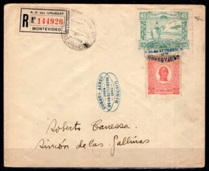 URUGUAY 1925 Sc C9 and 305  Registered Cover  RINCON Dpt  Rio Negro VF - Afbeelding 1 van 1