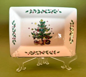 Rare Nikko Christmas Small Rectangular Serving Tray 8-1/2" x 6-1/4" Tree & Holly - Picture 1 of 5