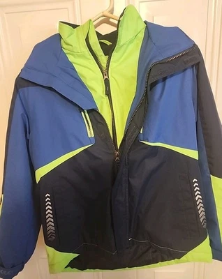 Free Country для мальчиков L (10-12) двойной молнии съемный капюшон синий/лайм зеленый флис - Изображение 1 из 4