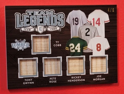 Tarjeta de murciélago usada en el juego Ty Cobb #4/6 Pete Rose Rickey Henderson Joe Morgan TONY GWYNN Foto 1 de 3