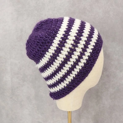 Gorro gorro de colección tejido con cable de ganchillo multicolor Chevron púrpura Y2K Foto 1 de 4
