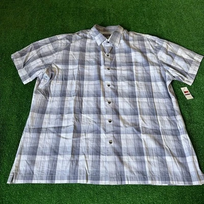 Van Heusen Short Sleeve Button Up Plaid Gray Easy Care Shirt Big Size XXL NEW - Image 1 of 4