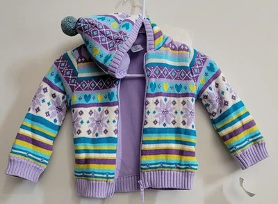 Suéter con Capucha Wonder Kids 3T Tejido Forrado con Cremallera con Copos de Nieve/Corazones Nuevo con Etiquetas Foto 1 de 4