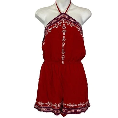 Top Shop Topshop Mujer Rojo Blanco Azul Bordado Mameluco Pantalones Cortos Halter Nuevo con Etiquetas talla 2 Foto 1 de 4