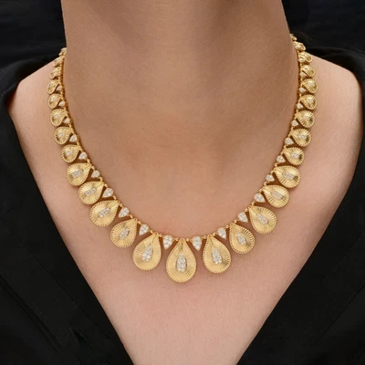 2.87 Ct Natural SI/H Pave Diamond Collar Charm Necklace 14k Yellow Solid Gold - Image 1 of 4