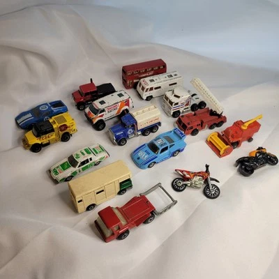 Matchbox & Hot Wheels Mixed Lot Of 16 Racing Farm Motorcycle Bus NASA Firetruck - Image 1 of 4