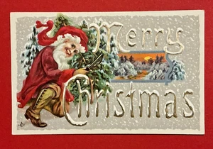 Präge-AK Ansichtskarte, Weihnachtsmann schneidet Baum , ca.1915 - Bild 1 von 2