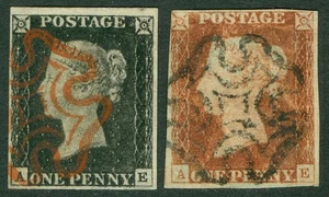 SG 2/7 1d matched pair lettered AE, plate 2. Very fine used. 1d black has tiny.. - Picture 1 of 1