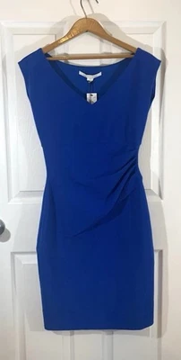Vestido para mujer Diane von Furstenberg azul brillante talla 4 elástico hasta la rodilla nuevo con etiquetas Foto 1 de 4