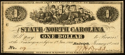 SC $1 RALEIGH The State of North Carolina January 1, 1863  Cr. 132 - Image 1 of 3