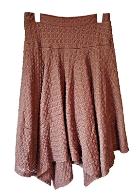 New Directions Falda Crochet Marrón Talla S Pañuelo Dobladillo Forrado Boho Midi Foto 1 de 4