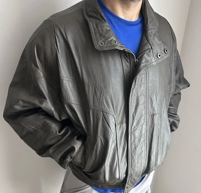Saxony VNT Leather Bomber Jacket Size 42 Rare Color Good Condition Mens - Image 1 of 4