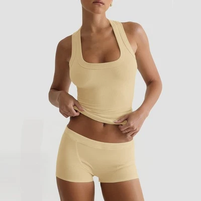 Conjunto de chaleco + pantalones cortos de yoga ropa para mujer, deportes calce ajustado conjunto de dos piezas Foto 1 de 4