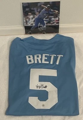Camiseta deportiva personalizada firmada/autográfica de George Brett y foto de 8x10 de los Reales de Kansas City GTSM Foto 1 de 4