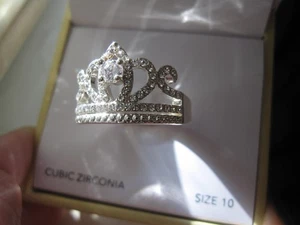 Charter Club Cubic Z Silberplatte Kristall Krone Ring Gr. 10 Quinceanera Geburtstag - Bild 1 von 5
