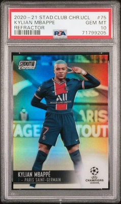 2020-21 TOPPS STADIUM CLUB CHROME UCL REFRACTOR #75 KYLIAN MBAPPE PSA 10 LOW POP - Image 1 of 2
