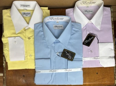 LOTE de 3 camisas sociais masculinas Berlioni Itália (gola 15-15,5, manga 34/35) - Imagem 1 de 2