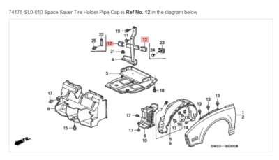 HONDA ACURA GENUINO OEM NSX Ahorro de espacio Soporte de neumático Tapa de tubo ☆ 74176-SL0-010 ☆ Foto 1 de 3