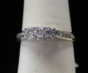 New 14KT White Gold 1/2 CT Three Stone Diamond Hidden Detail Ring, 3.0g, Size 7 - Picture 1 of 6