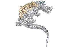 Crocodile Reptile Fashion Jewelry Brooch Fashion Silver Tone Crytal Alligator