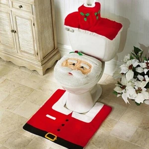 Santa Claus Christmas Toilet Seat Cover Set Festive Bathroom Decor & Mat from US - Picture 1 of 6