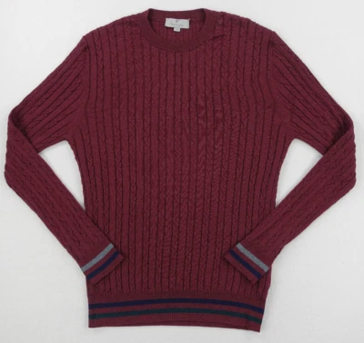 Canali Sweater Mens 54 XL Red Wool Cable Knit V-Neck Lightweight Pullover Italy - Image 1 of 4