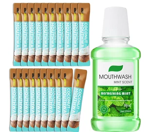 Fresh Mint Mouthwash 250ml,Mouthwash Set for Oral Care,with 20 Pcs Travel Size - Picture 1 of 7