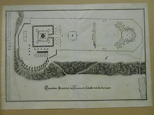 Nürnberg Grundriss des Feuerwerk Schlosses und der Barraquen Kupferstich um 1750 - Bild 1 von 1