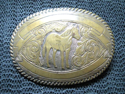 WESTERN MUSTANG CUARTO CABALLO VAQUERO VAQUERA HEBILLA DE CINTURÓN! ¡VINTAGE! ¡CRUMRINE! Años 80 Foto 1 de 4