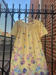 Vintage Yellow Floral Maxi House Dress Muumuu Caftan Nylon  S/M - Picture 1 of 15