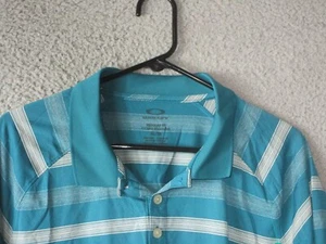 OAKLEY REGULAR FIT MEN'S GOLF POLO SHIRT TEAL BLUE GREEN WHITE XL USED POLYESTER - Picture 1 of 3