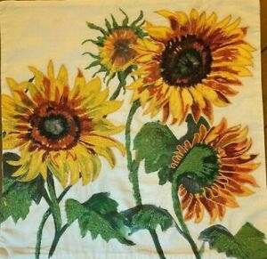 NWT POTTERY BARN Painted Sunflower Pillow Cover Yellow 24 x 24 Embroidered
